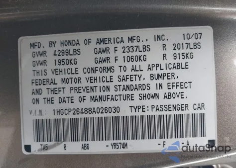 2008 Honda Accord 2.4 Lx-P z USA, uszkodzony, nr VIN 1HGCP26488A026030